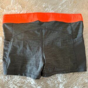 Nike Dri-Fit XL Grey Workout Shorts with Orange Waistband & Pockets - NWOT